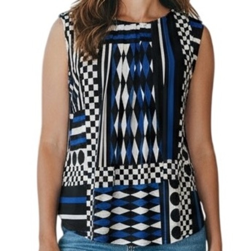 Calvin Klein Women's Multi Pattern Tank Top Blue Black Size L Casual Career